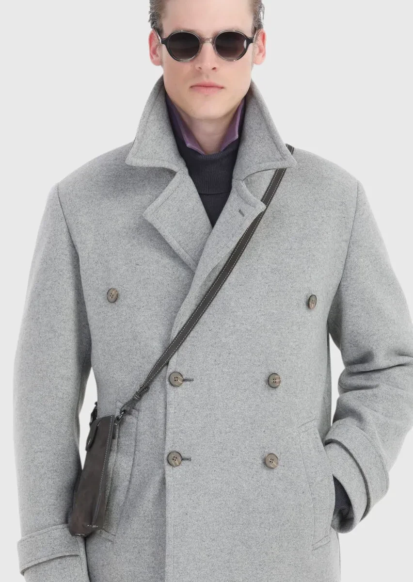 Gri Slim Fit Kruvaze Yaka Casual Örme Palto - 6