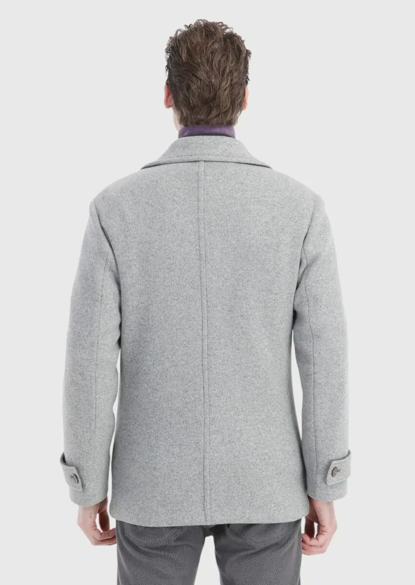 Gri Slim Fit Kruvaze Yaka Casual Örme Palto - 7