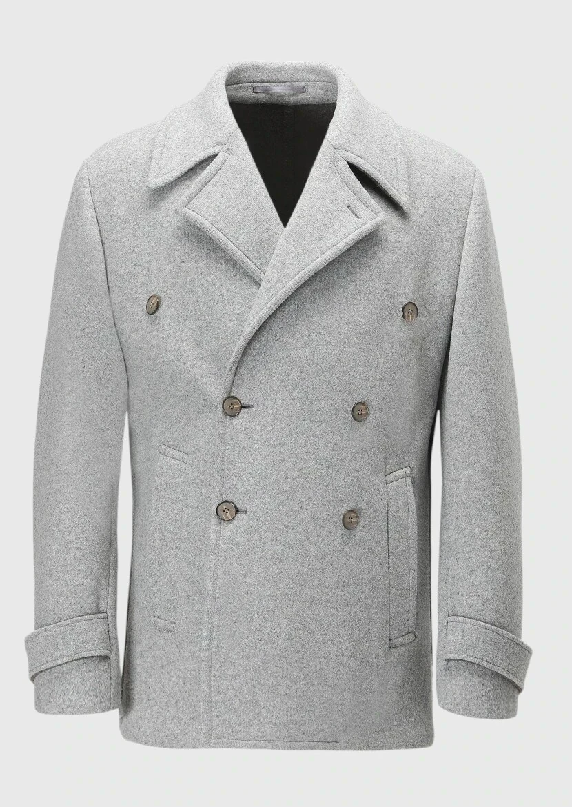 Gri Slim Fit Kruvaze Yaka Casual Örme Palto - 8