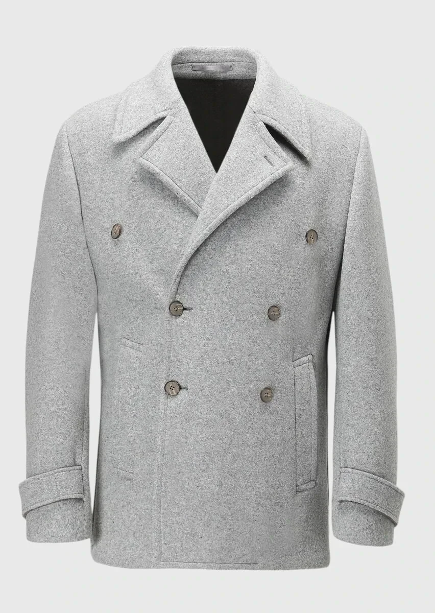 Gri Slim Fit Kruvaze Yaka Casual Örme Palto - 8