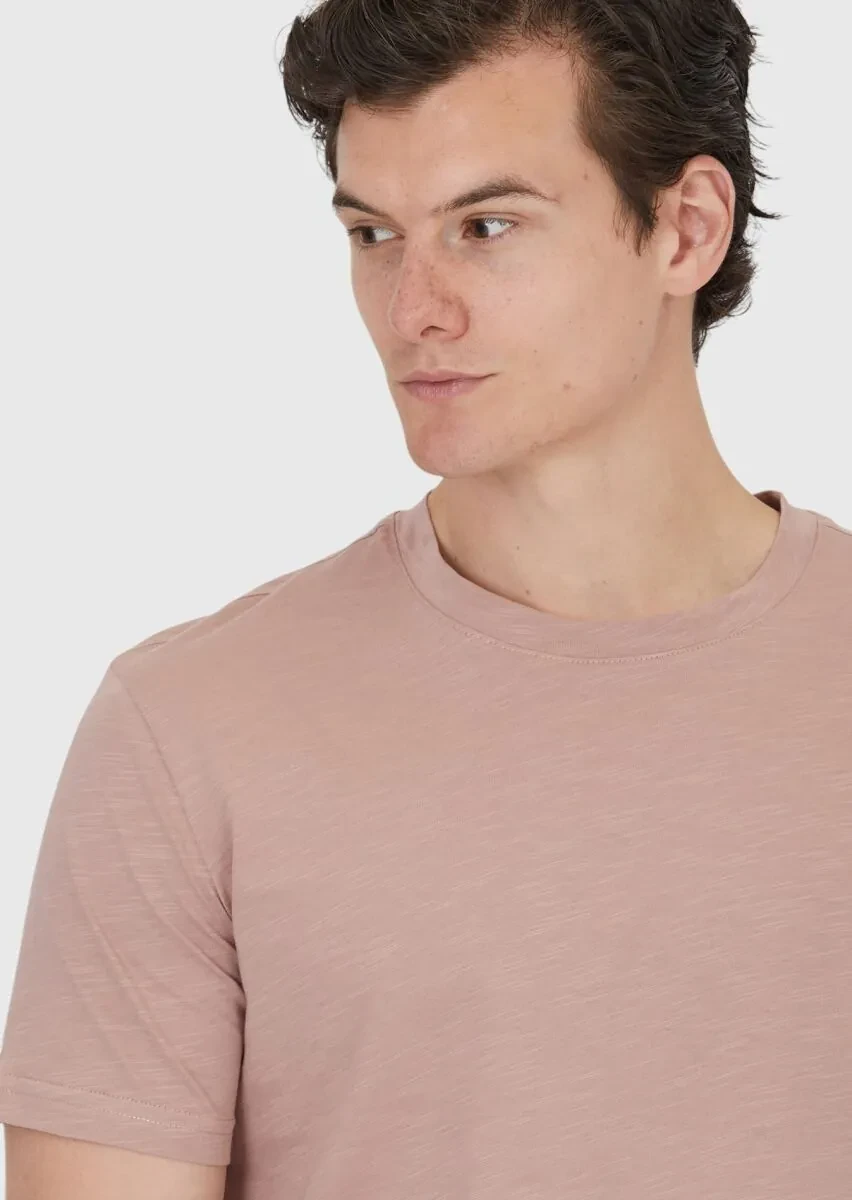 Gül Kurusu Düz Bisiklet Yaka %100 Pamuk T-Shirt - 4