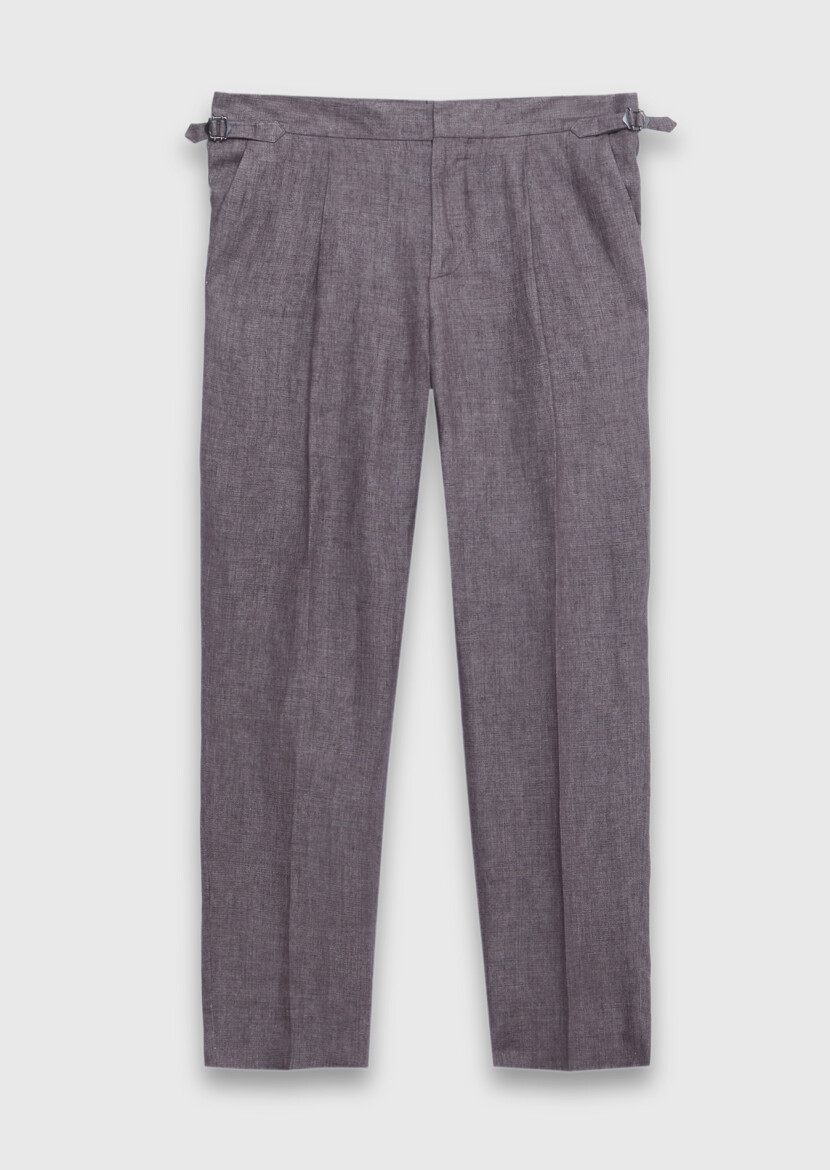 Gül Kurusu Düz Dokuma Regular Fit Casual %100 Keten Pantolon - 6