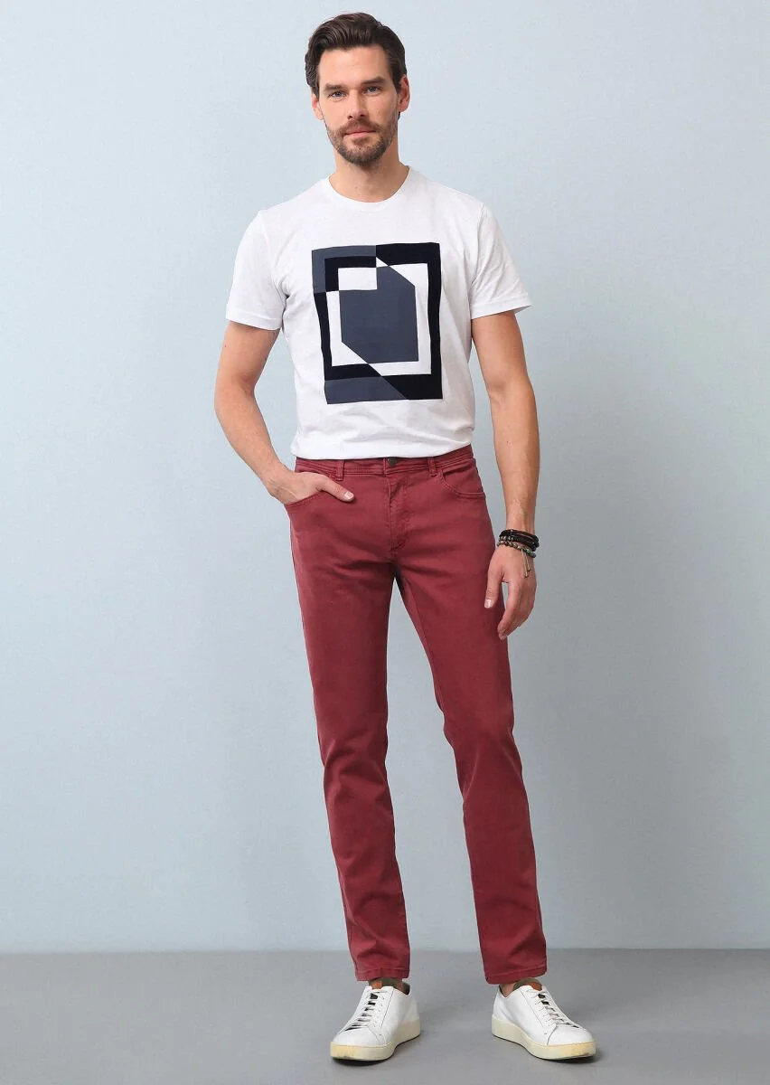 Gül Kurusu Düz Dokuma Slim Fit Casual Pamuk Karışımlı Pantolon - 1