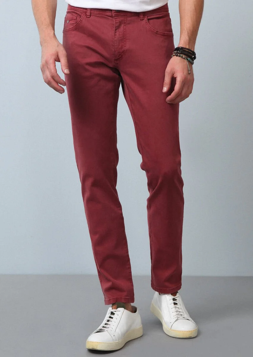 Gül Kurusu Düz Dokuma Slim Fit Casual Pamuk Karışımlı Pantolon - 2