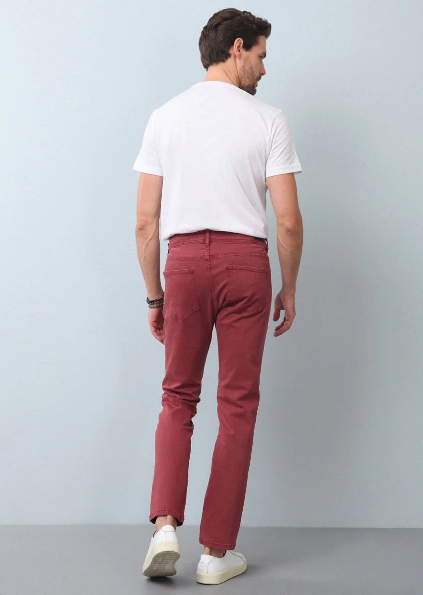 Gül Kurusu Düz Dokuma Slim Fit Casual Pamuk Karışımlı Pantolon - 4