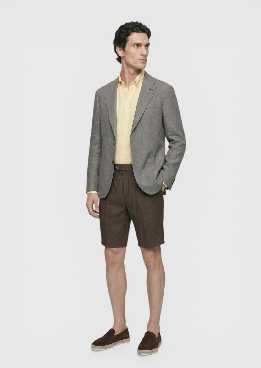 Gül Kurusu Shirt Shoulder Slim Fit %100 Keten Ceket - 4