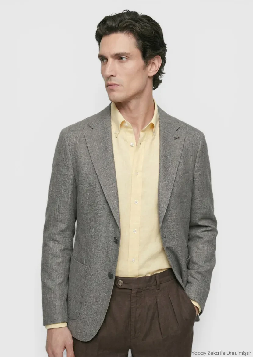 Gül Kurusu Shirt Shoulder Slim Fit %100 Keten Ceket - RAMSEY