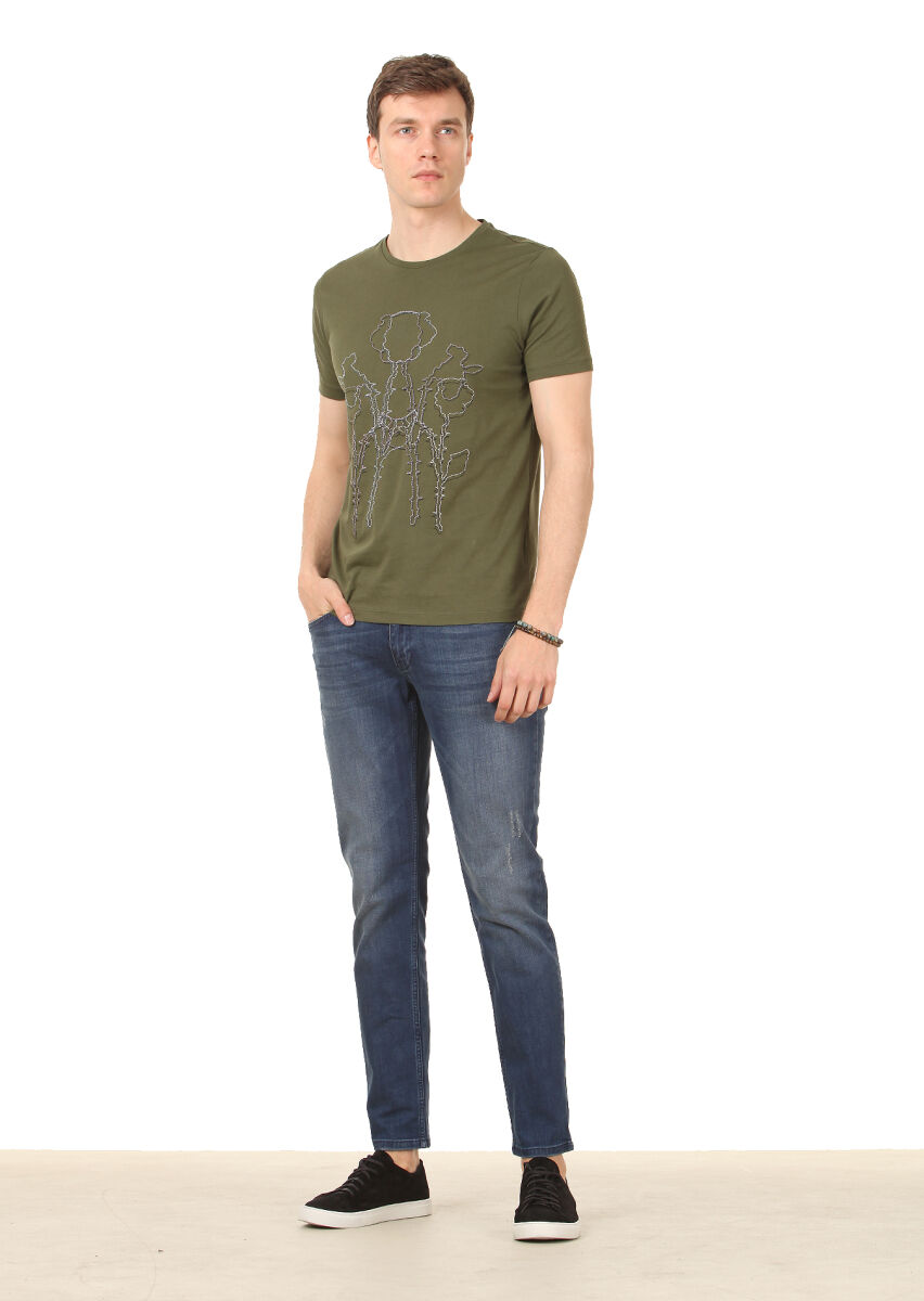 Haki Baskılı %100 Pamuk T-Shirt - 3
