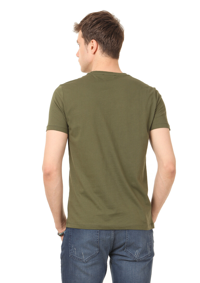 Haki Baskılı %100 Pamuk T-Shirt - 4