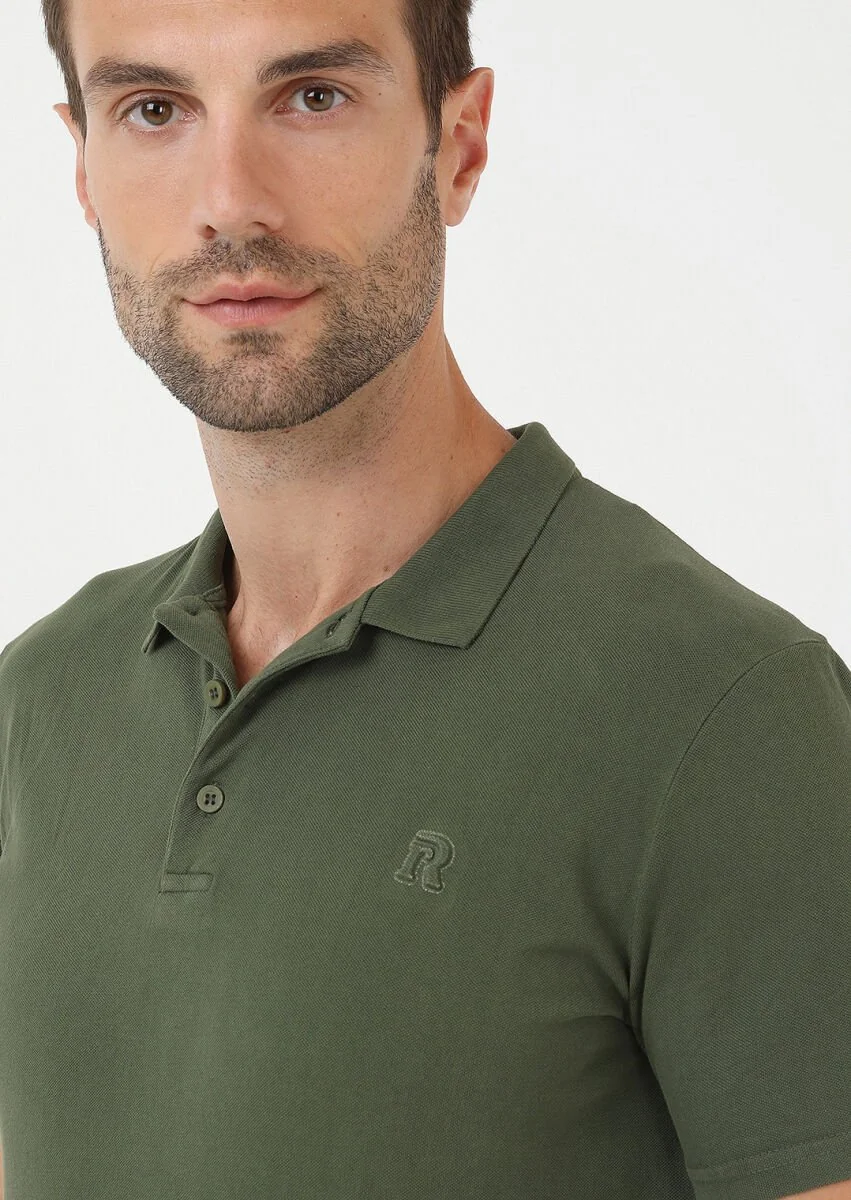 Haki Baskılı Polo Yaka %100 Pamuk T-Shirt - 3