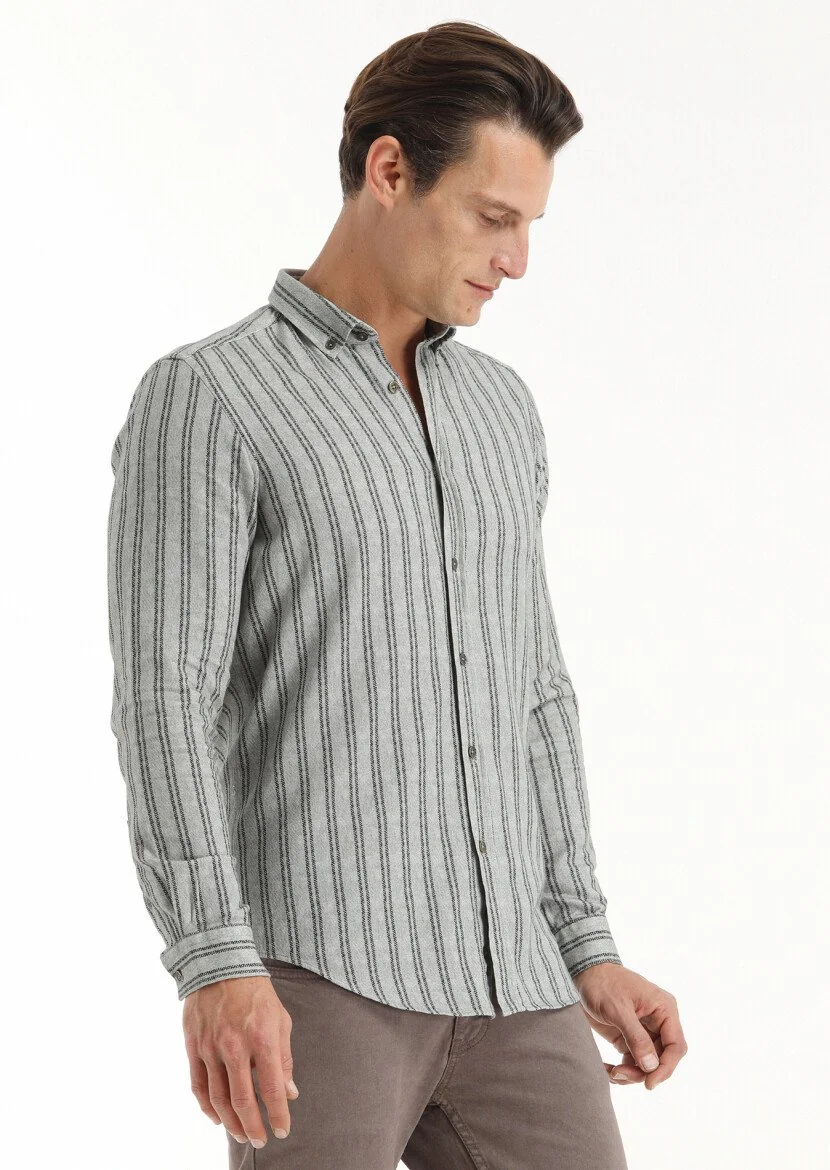 Haki Baskılı Regular Fit Dokuma Casual %100 Pamuk Gömlek - 4