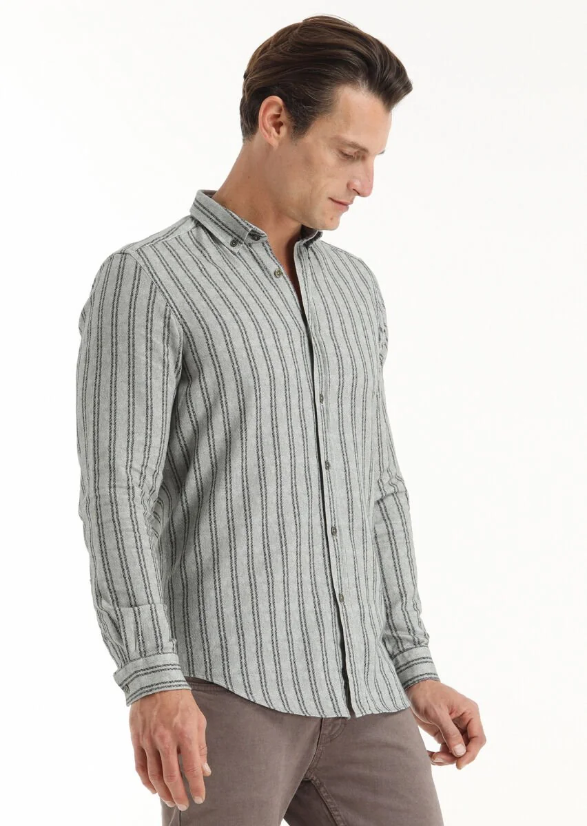 Haki Baskılı Regular Fit Dokuma Casual %100 Pamuk Gömlek - 4