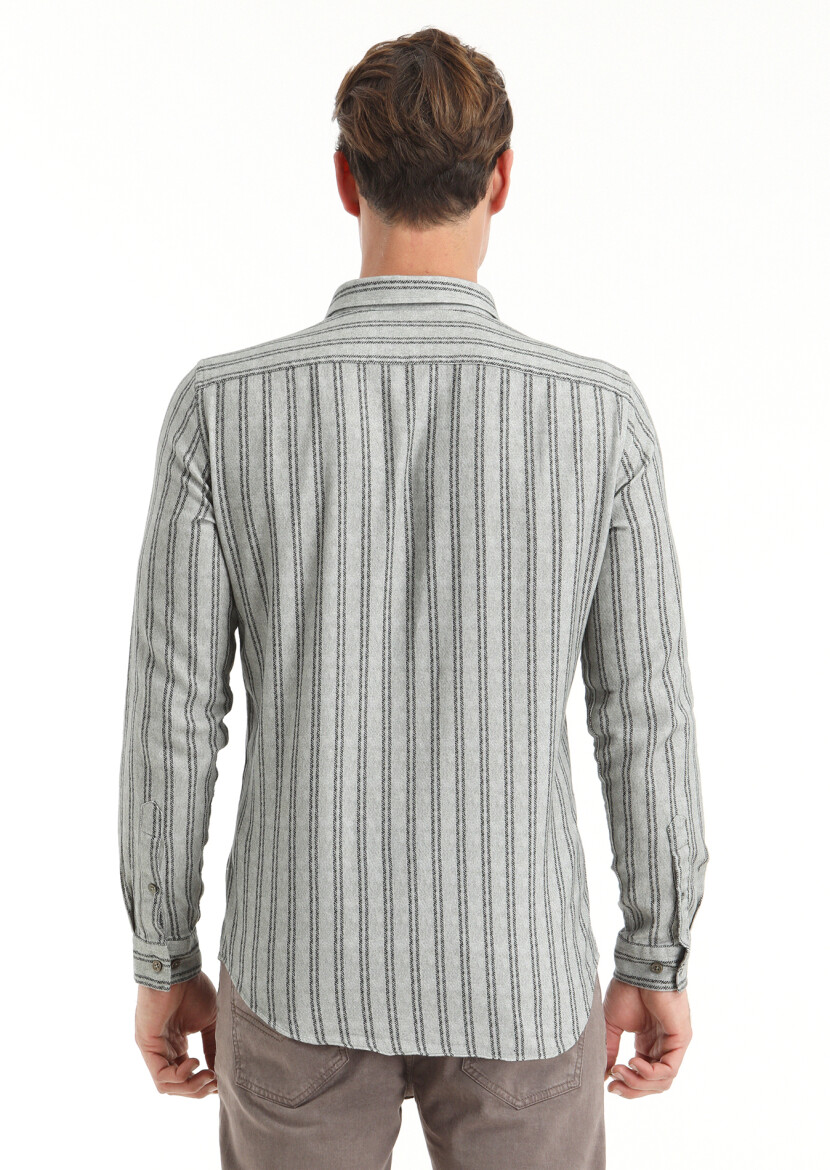 Haki Baskılı Regular Fit Uzun Dokuma Casual %100 Pamuk Gömlek - 4