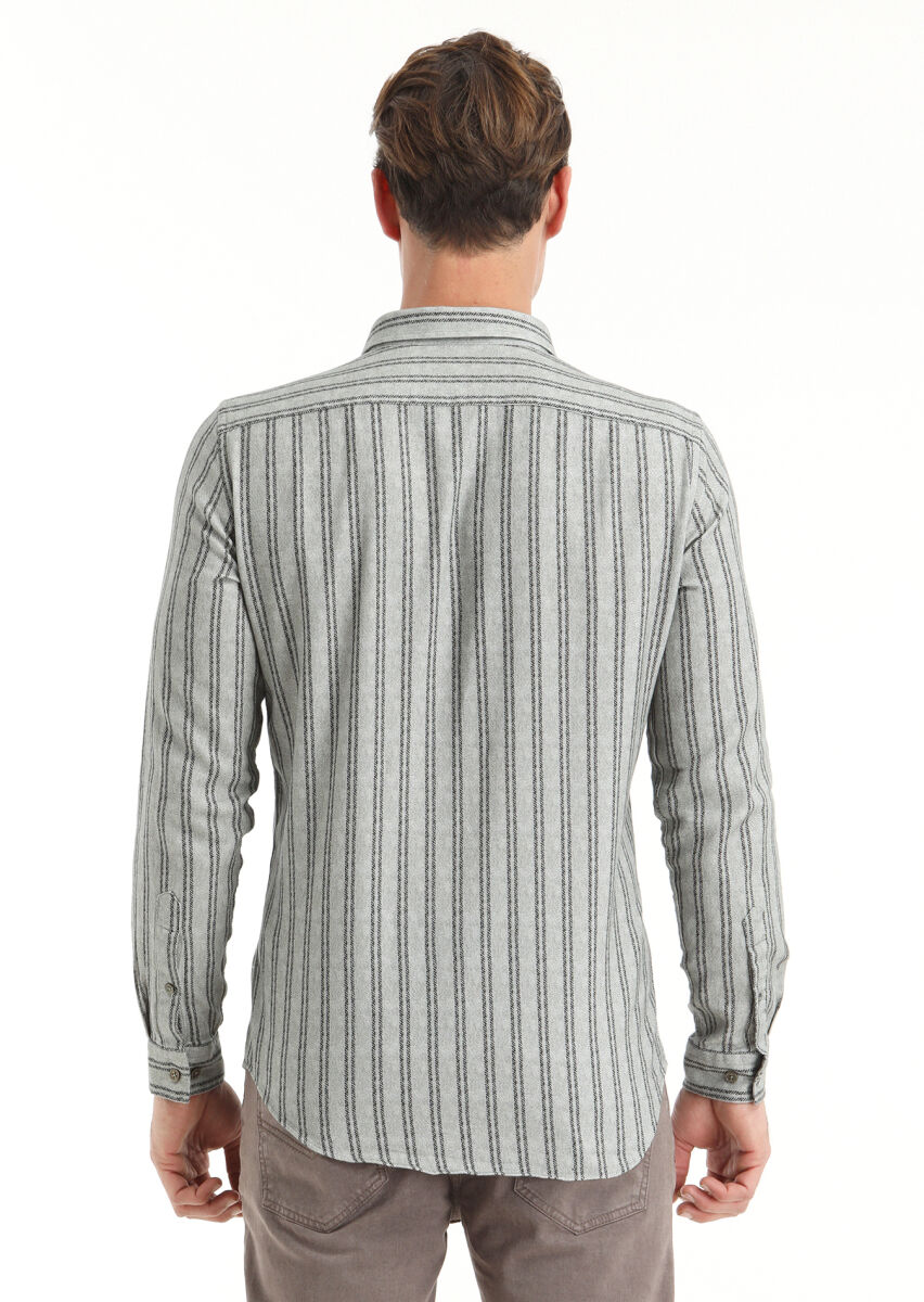 Haki Baskılı Regular Fit Uzun Dokuma Casual %100 Pamuk Gömlek - 4