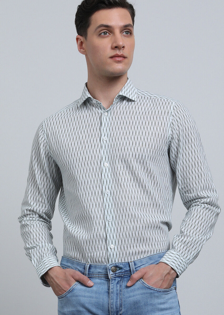 Haki Baskılı Regular Fit Uzun Dokuma Casual Pamuk Karışımlı Gömlek - 1