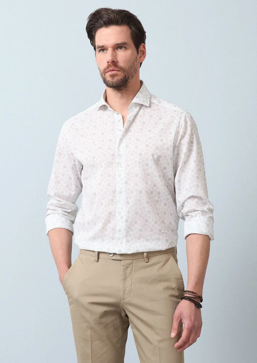 Haki Baskılı Slim Fit Dokuma Casual %100 Pamuk Gömlek - 2