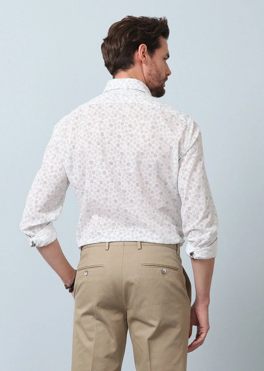 Haki Baskılı Slim Fit Dokuma Casual %100 Pamuk Gömlek - 6