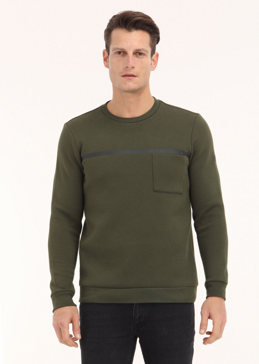 Haki Bisiklet Yaka Düz Sweatshırt - 2