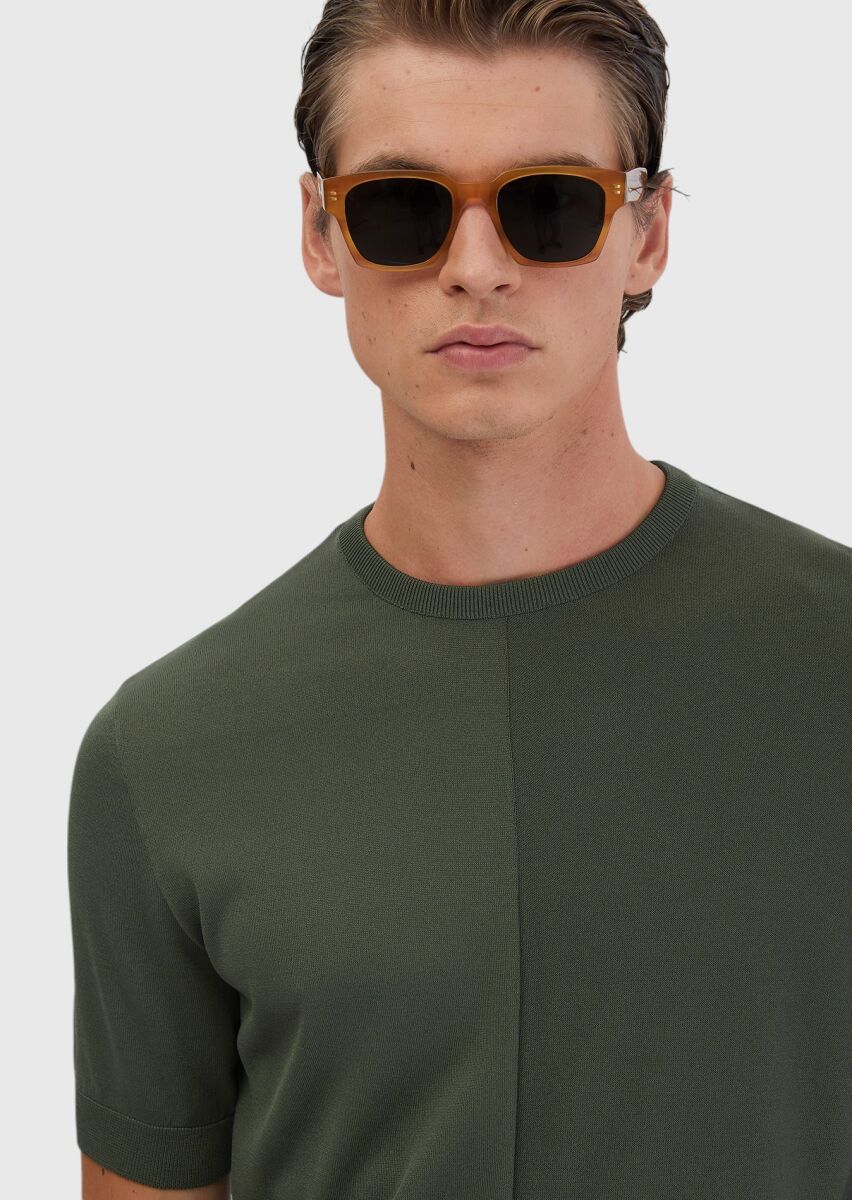 Haki Bisiklet Yaka Jakarlı Triko - 3