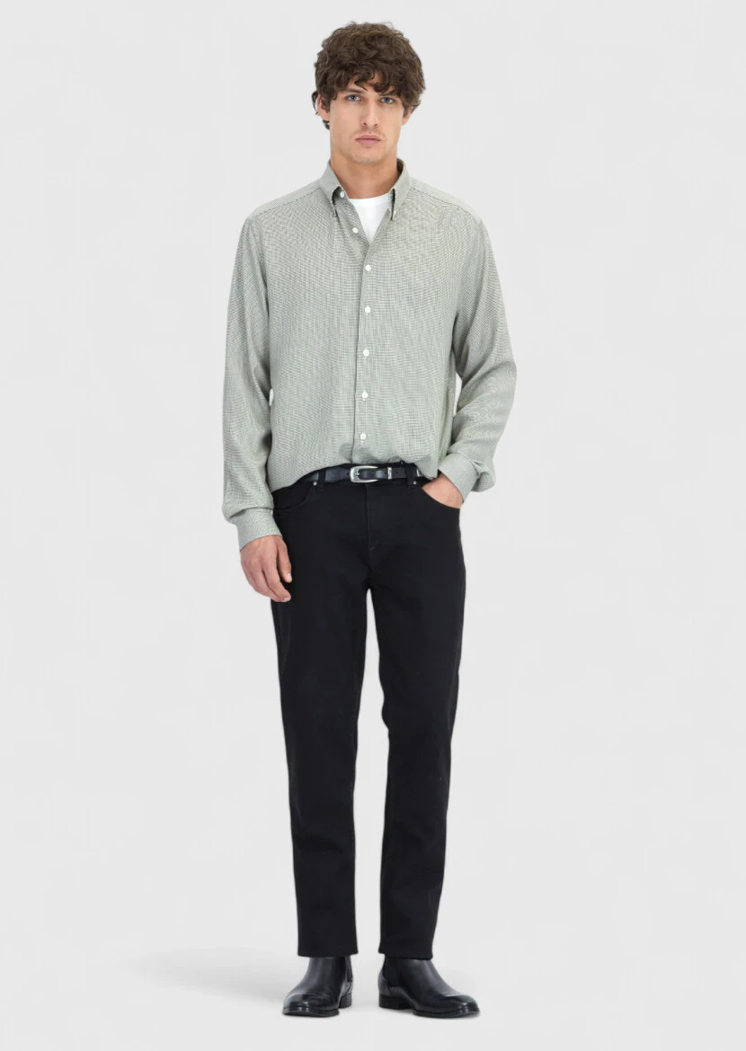 Haki Casual Fit Dokuma Casual Pamuk Karışımlı Gömlek - 2