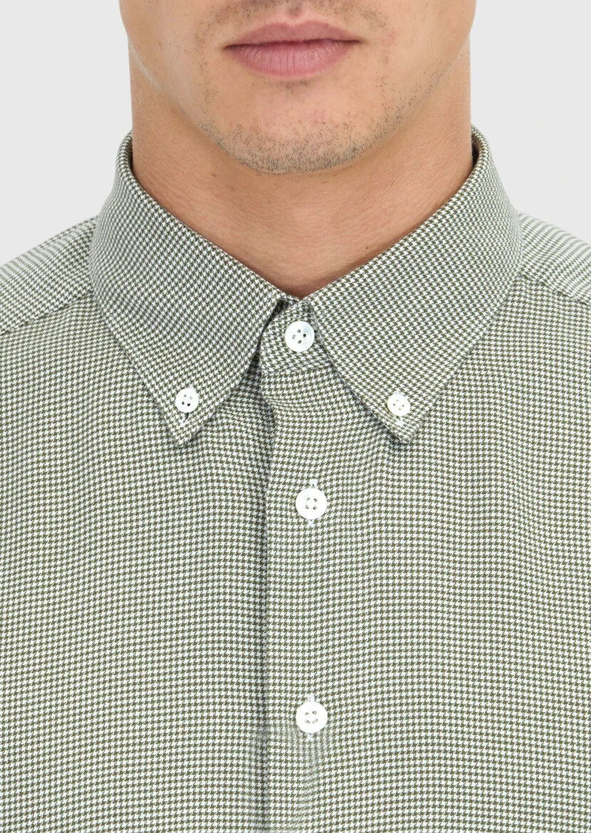 Haki Casual Fit Dokuma Casual Pamuk Karışımlı Gömlek - 5