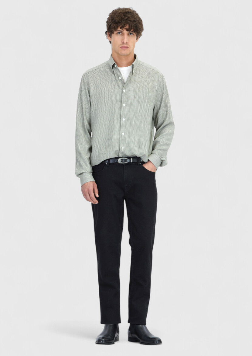 Haki Casual Fit Uzun Dokuma Casual Pamuk Karışımlı Gömlek - 2