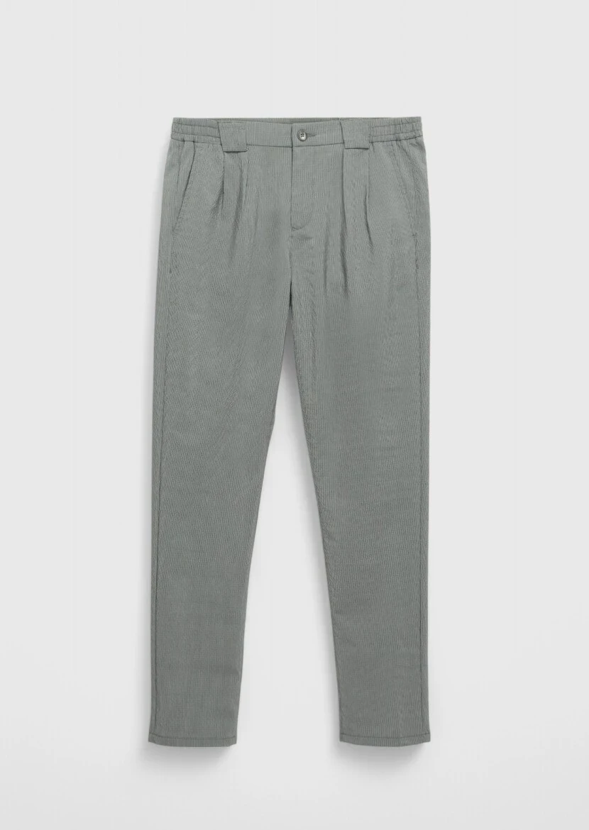 Haki Çizgili Dokuma Jogging Fit Casual Pantolon - 7