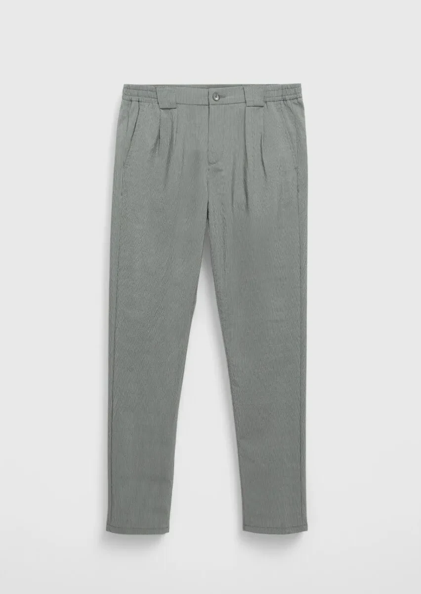 Haki Çizgili Dokuma Jogging Fit Casual Pantolon - 7