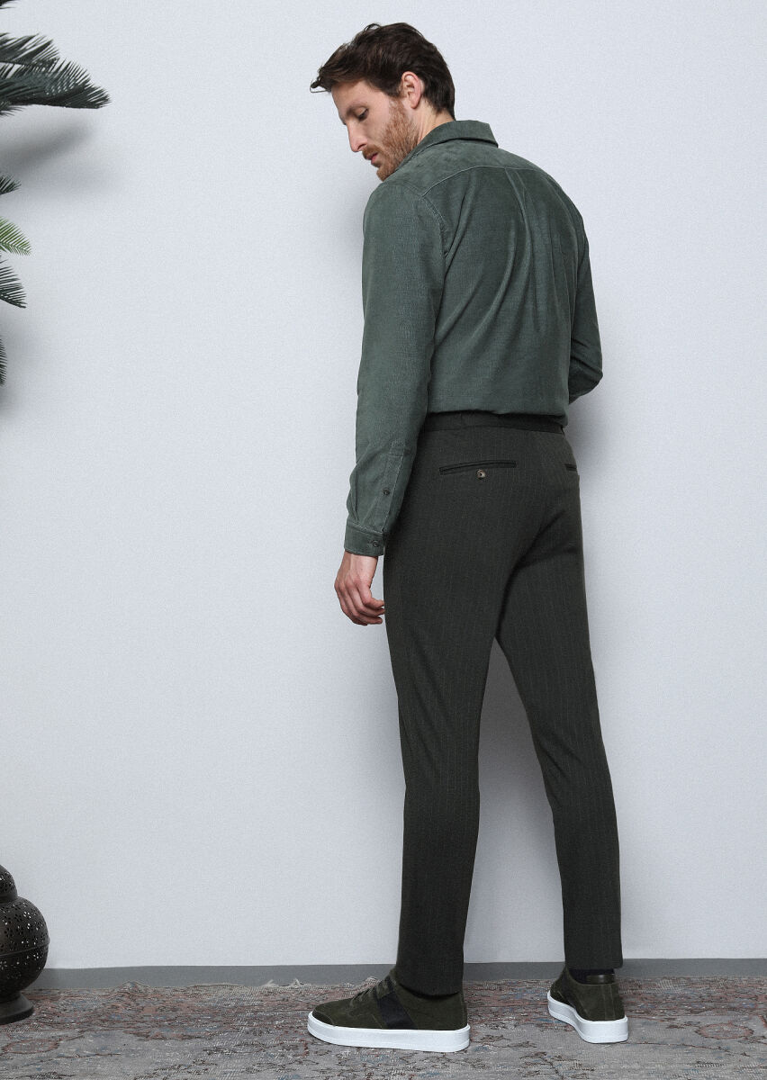 Haki Çizgili Örme Jogging Fit Casual Pantolon - 5