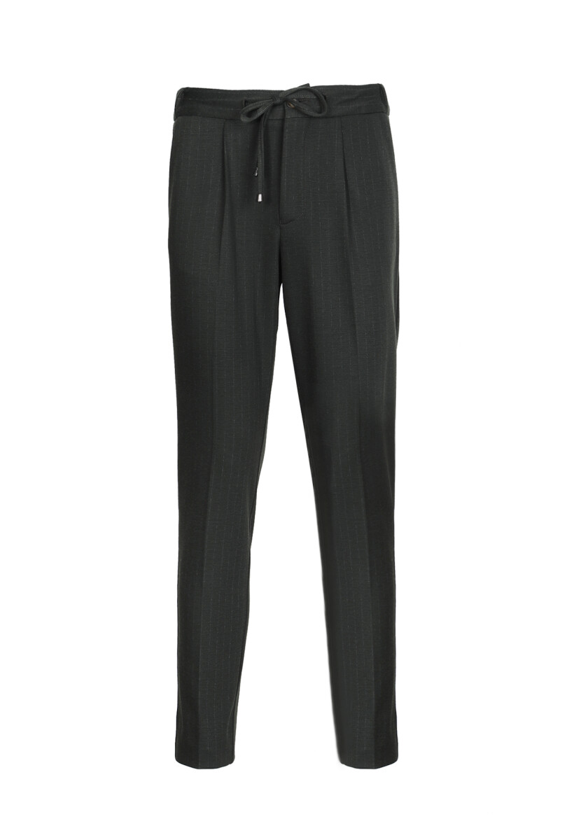 Haki Çizgili Örme Jogging Fit Casual Pantolon - 6