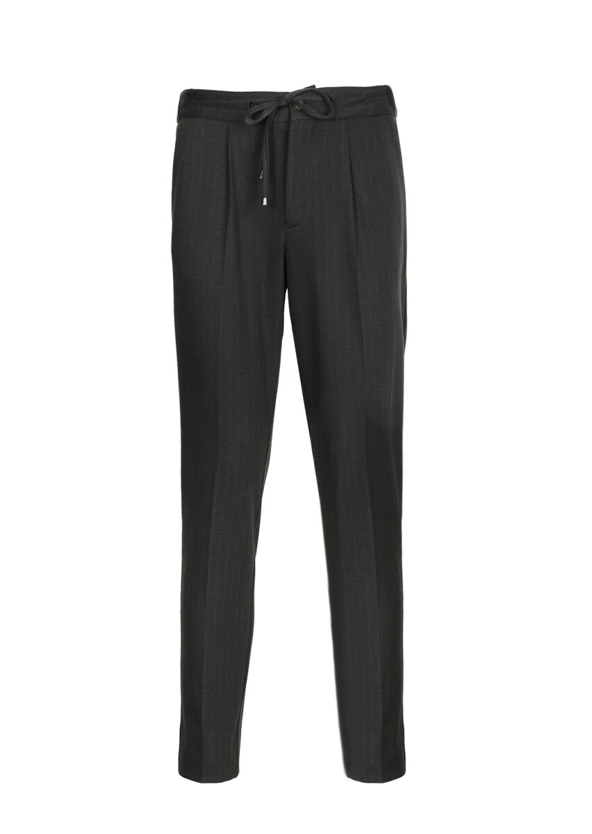 Haki Çizgili Örme Jogging Fit Casual Pantolon - 6