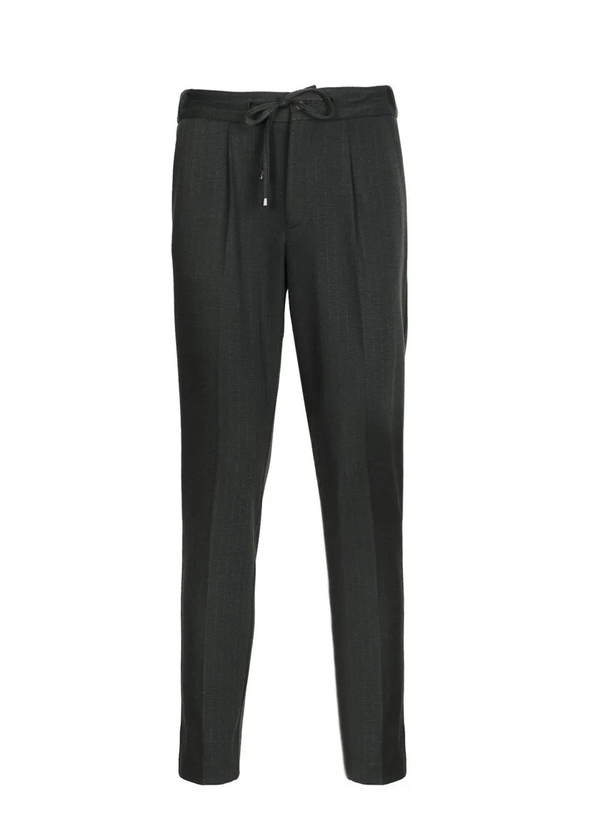 Haki Çizgili Örme Jogging Fit Casual Pantolon - 6