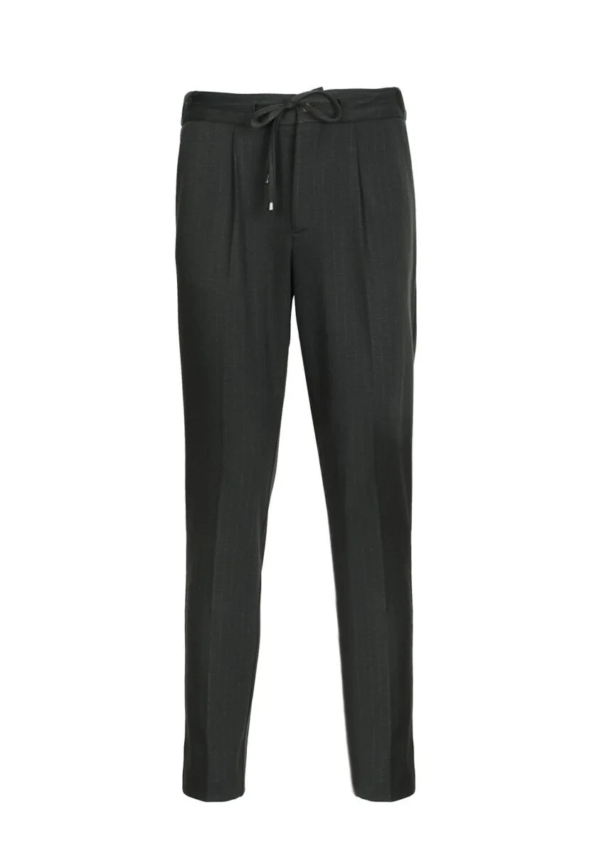 Haki Çizgili Örme Jogging Fit Casual Pantolon - 6