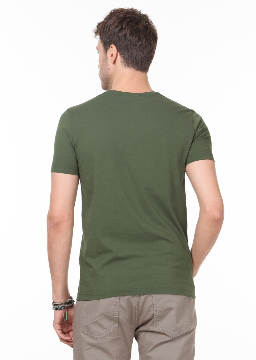 Haki Desenli %100 Pamuk T-Shirt - 4