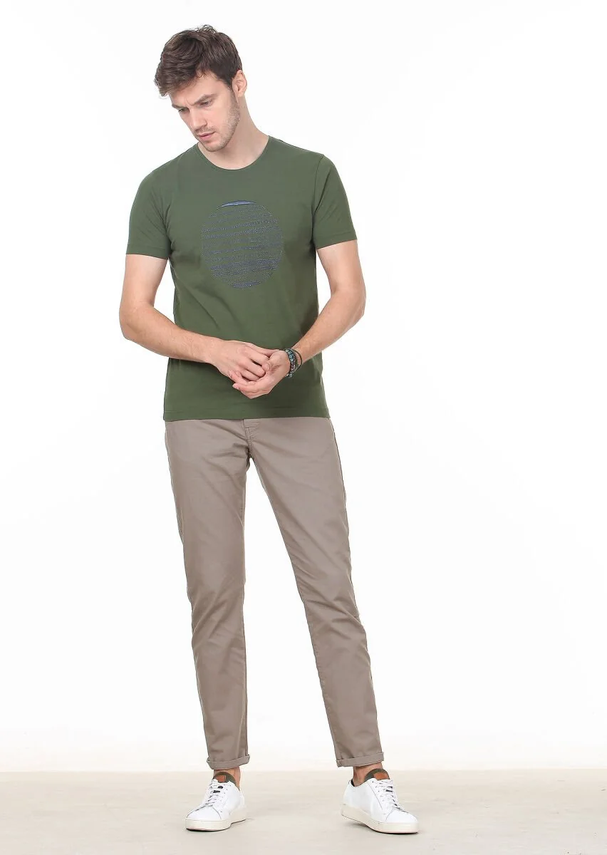 Haki Desenli %100 Pamuk T-Shirt - 3