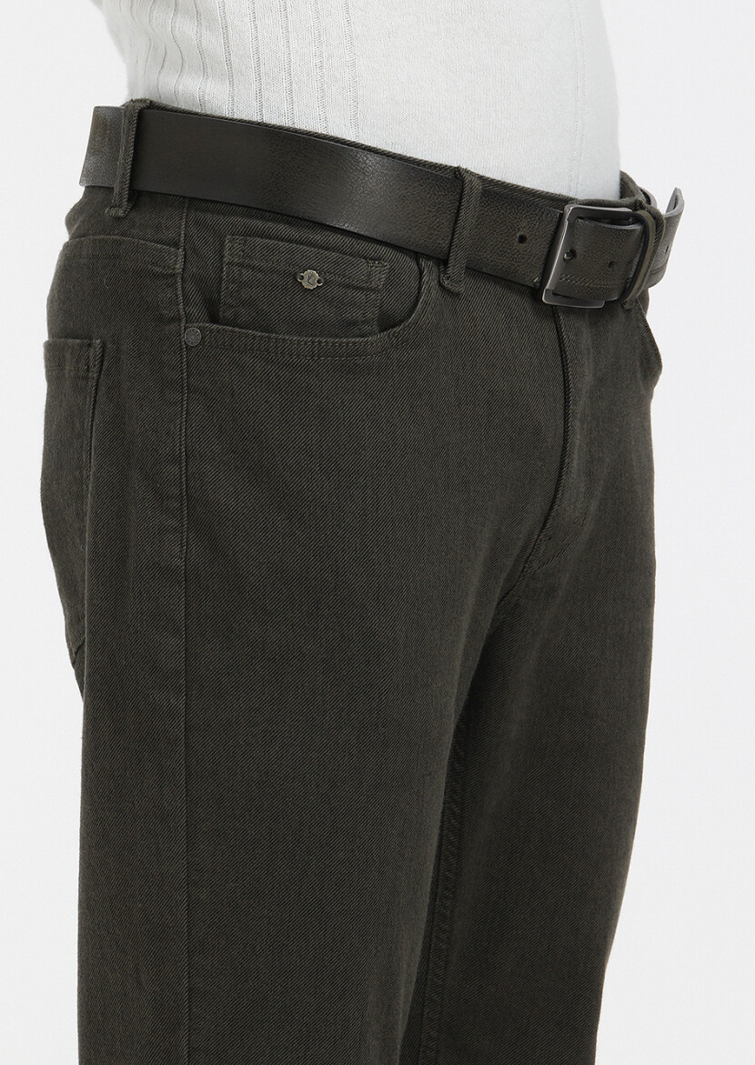 Haki Desenli Dokuma Slim Fit Casual Pamuk Karışımlı Pantolon - 3