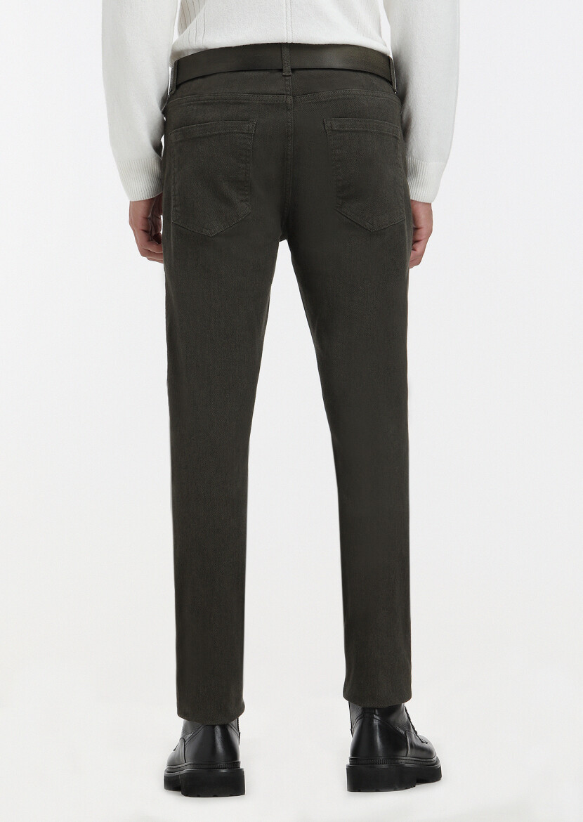 Haki Desenli Dokuma Slim Fit Casual Pamuk Karışımlı Pantolon - 4