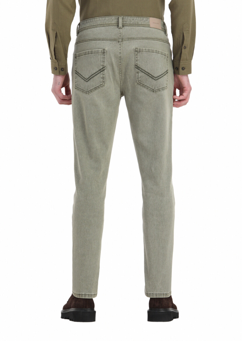 Haki Desenli Dokuma Slim Fit Casual Pamuk Karışımlı Pantolon - 3