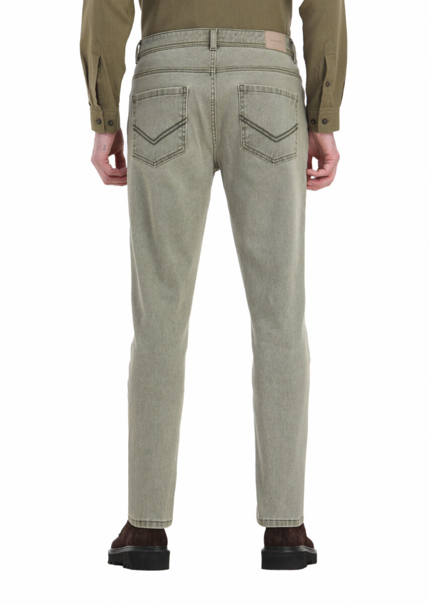 Haki Desenli Dokuma Slim Fit Casual Pamuk Karışımlı Pantolon - 3