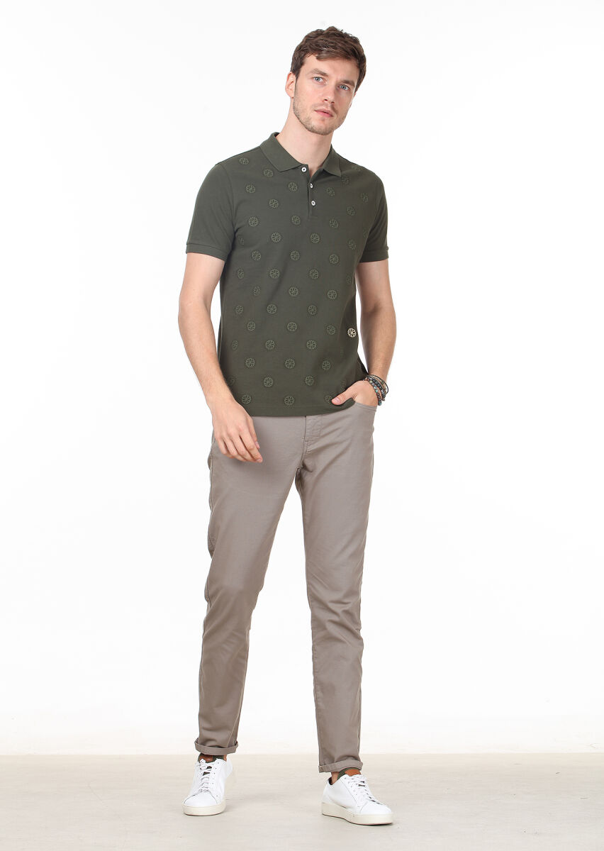 Haki Desenli Polo Yaka %100 Pamuk T-Shirt - 3