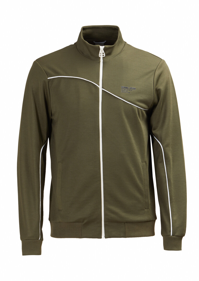 Haki Dik Yaka Düz Sweatshırt - RAMSEY