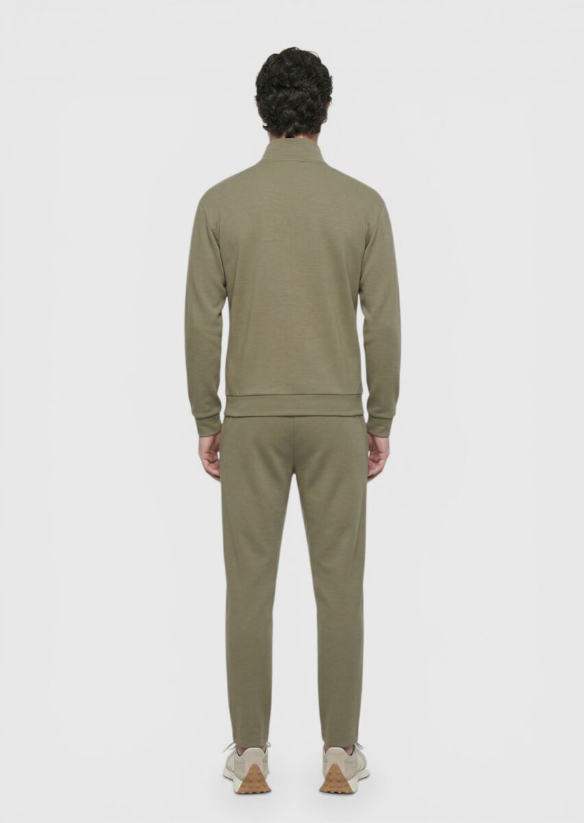 Haki Dik Yaka Düz Sweatshırt - 5
