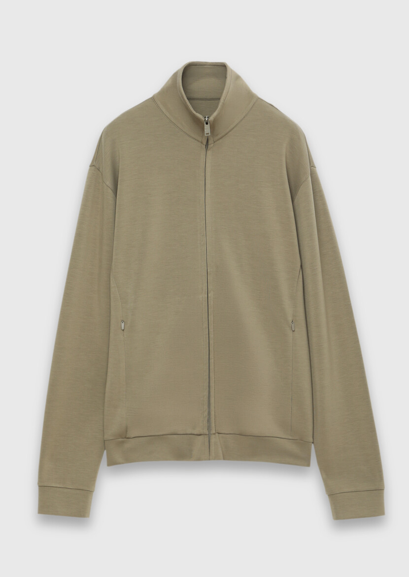 Haki Dik Yaka Düz Sweatshırt - 6
