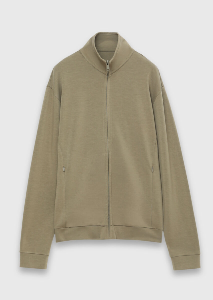 Haki Dik Yaka Düz Sweatshırt - 6
