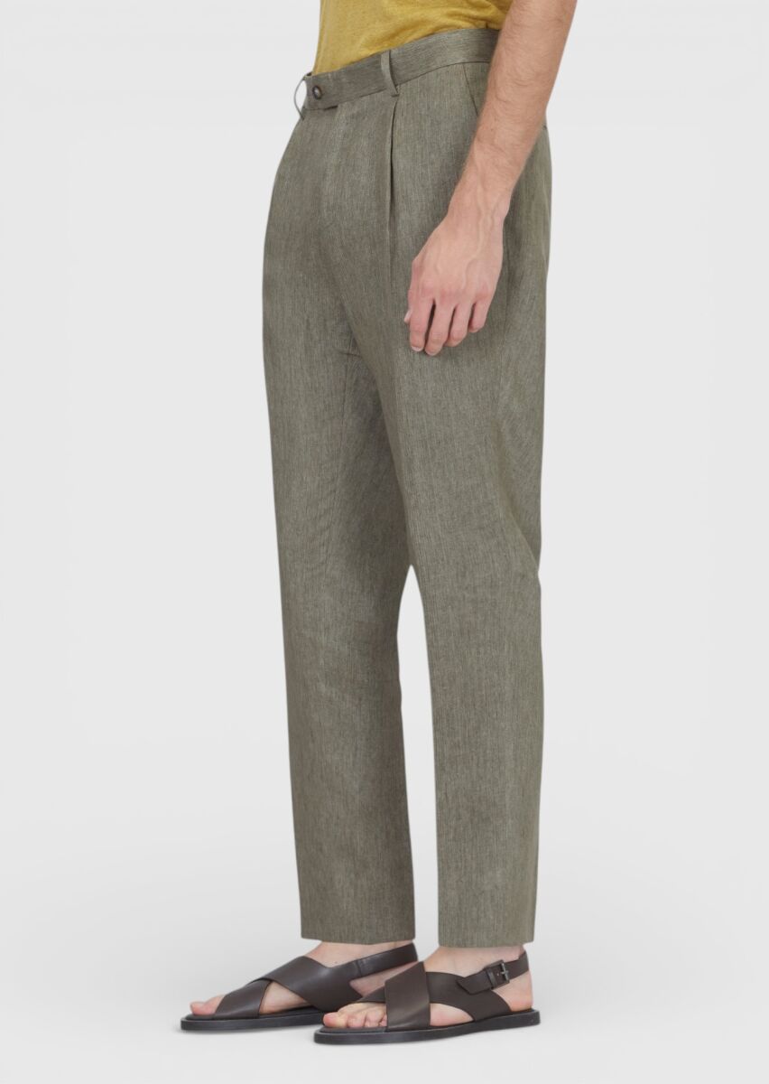 Haki Dokuma Regular Fit Casual %100 Keten Pantolon - 3