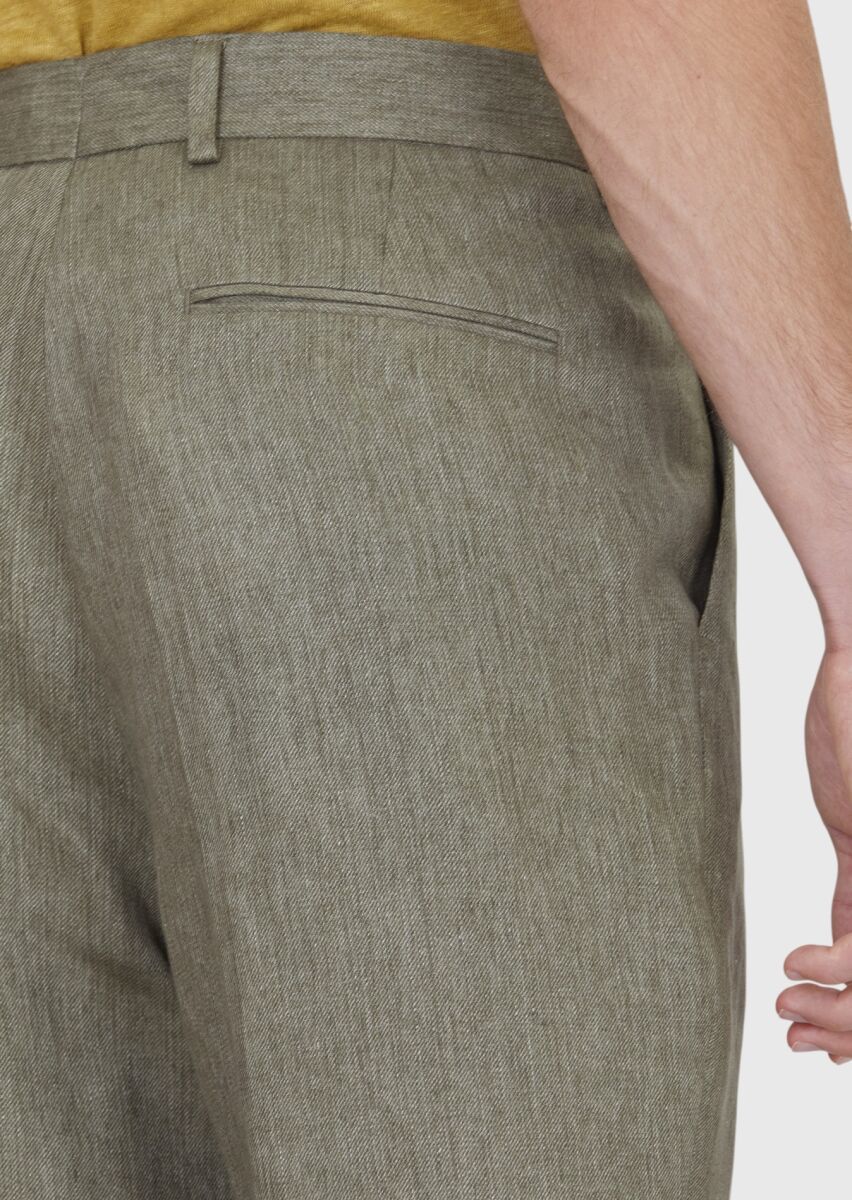 Haki Dokuma Regular Fit Casual %100 Keten Pantolon - 5