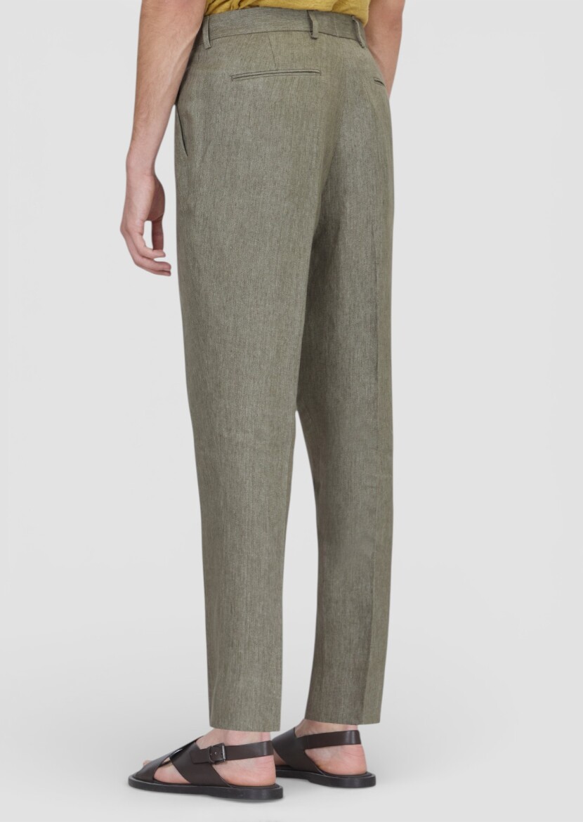 Haki Dokuma Regular Fit Casual %100 Keten Pantolon - 6