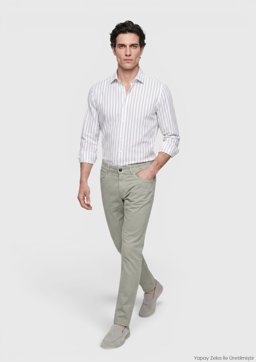 Haki Dokuma Slim Fit Casual Pamuk Karışımlı Pantolon - RAMSEY