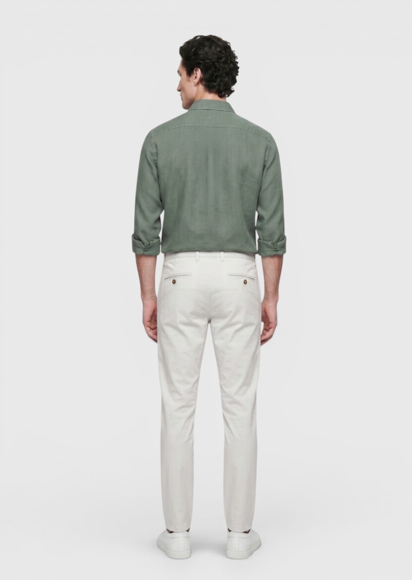 Haki Düz Casual Fit Uzun Dokuma Casual %100 Keten Gömlek - 4