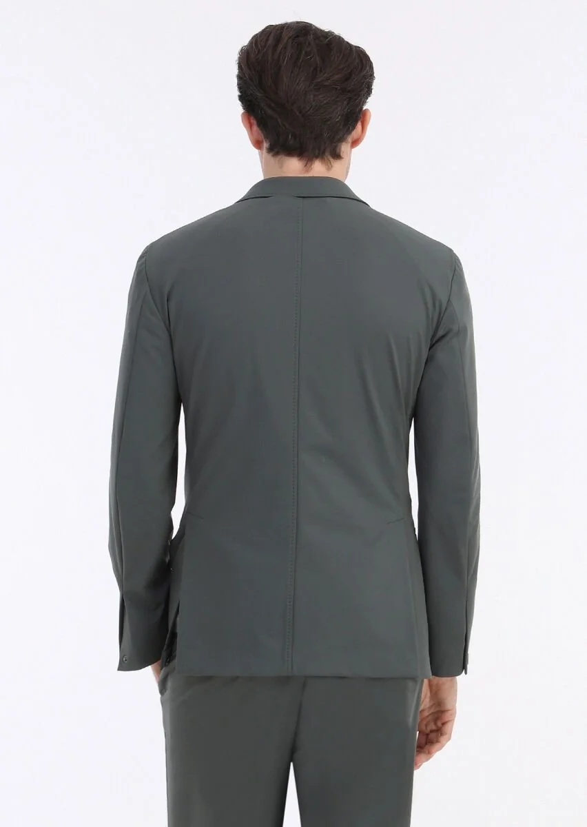 Haki Düz Comfort Fit Örme Takım Elbise - 6